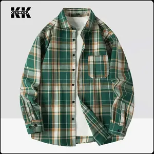 Men Shirt Plaid Flannel Long Sleeve Green Loose Mens Casual Shirt Oversized Spring Autumn Comfortable Male Soft Dress Shirt