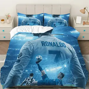 3PCS Duvet Cover Set, 1 Duvet+2 Pillowcases(Without filler), Football Champion Ronaldo Dynamic Sports Star theme, Holiday bedding set, Stylish Comfortable Iconic Suitable for decoration bedroom lounge sport-themed room dormitory.