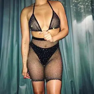 RHINESTONE SEAMLESS 2 PIECE SET WOMEN CLOTHING BEACHWEAR RESORT