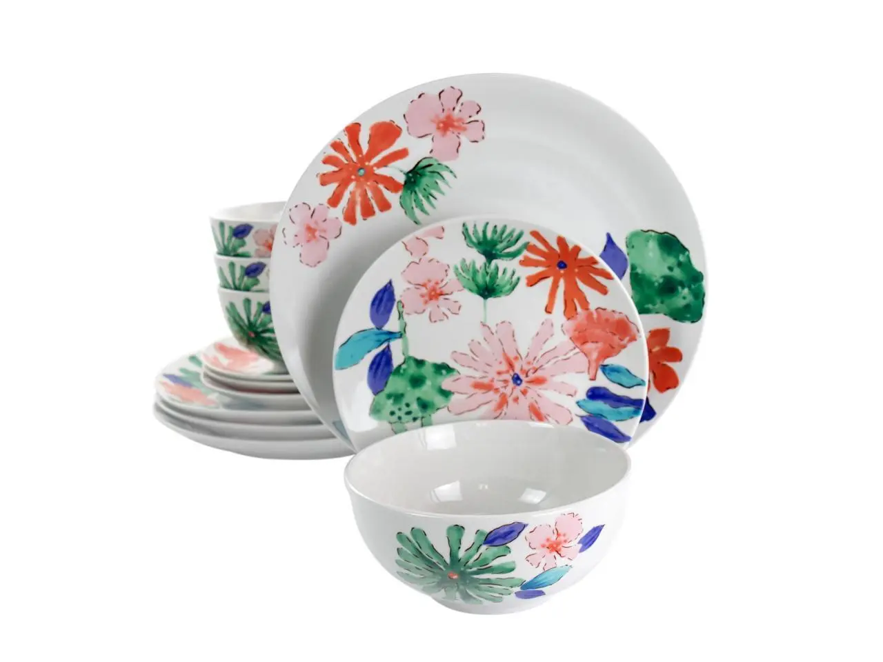 Gibson Home Dazzling Lily 12 Piece Ceramic Dinnerware Set
