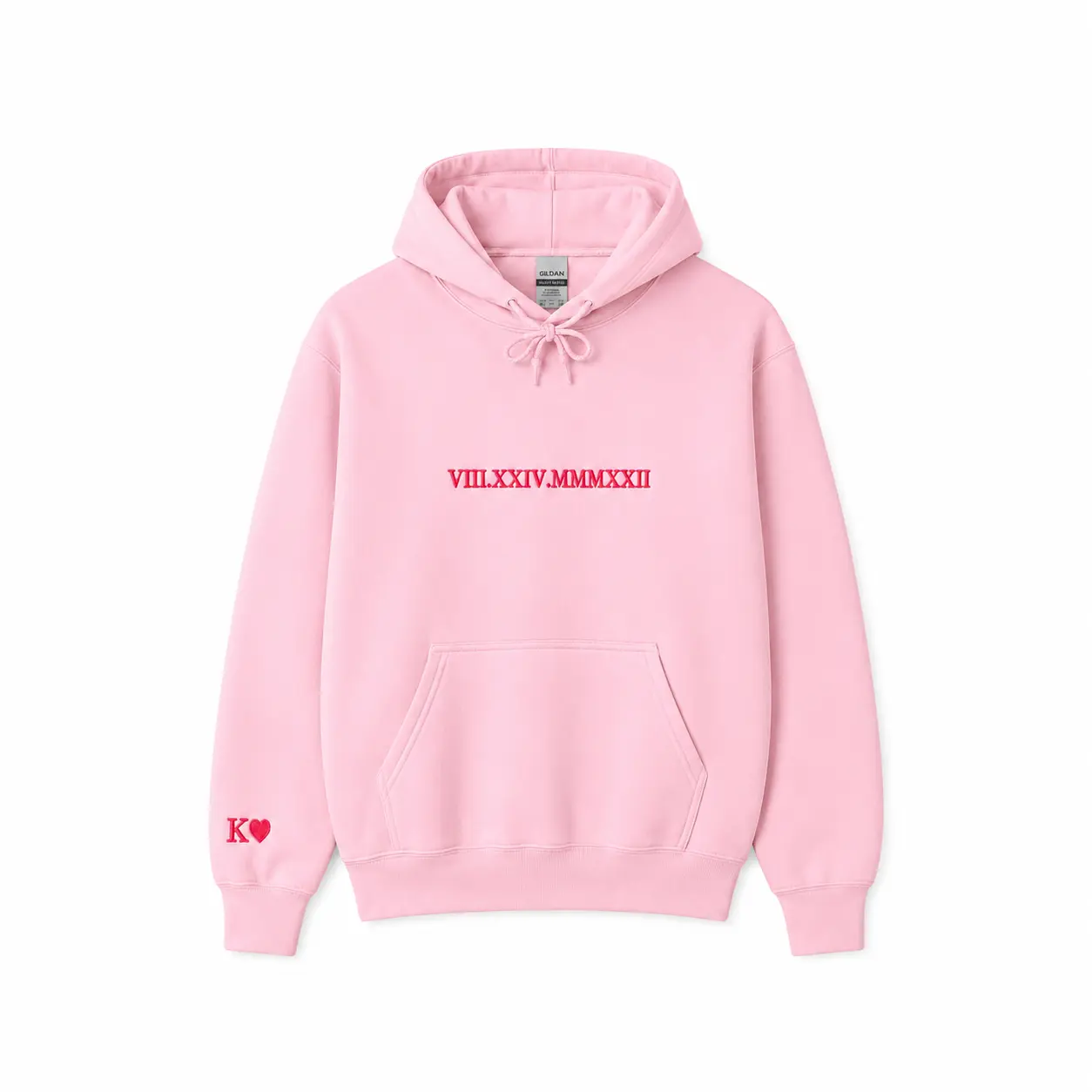Roman Numeral Embroidered Matching Hoodie, Custom Anniversary Date, Couple Hoodies, Custom Initials With Heart on Sleeve Personalized Black Womenswear Clothing