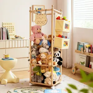 Large Wooden Stuffed Animal Storage Zoo Toy Organizer for Kids Essentials Plush Holder Collapsible Rolling Stand Cart With Wheels Room Decor Cute Stuff Animal Holder Bedroom Home Decor Room Decor Men Gifts Boyfriends Gifts Ideas