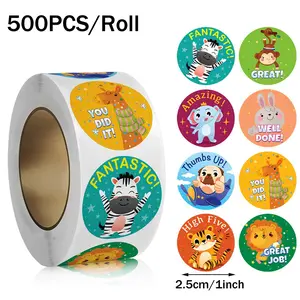 500 Pieces Per Roll Cartoon Animal Encouragement Stickers, Non-Stick Labels Reward Stickers, Motivational Stickers, Cross-Border Use, Perfect for Motivation