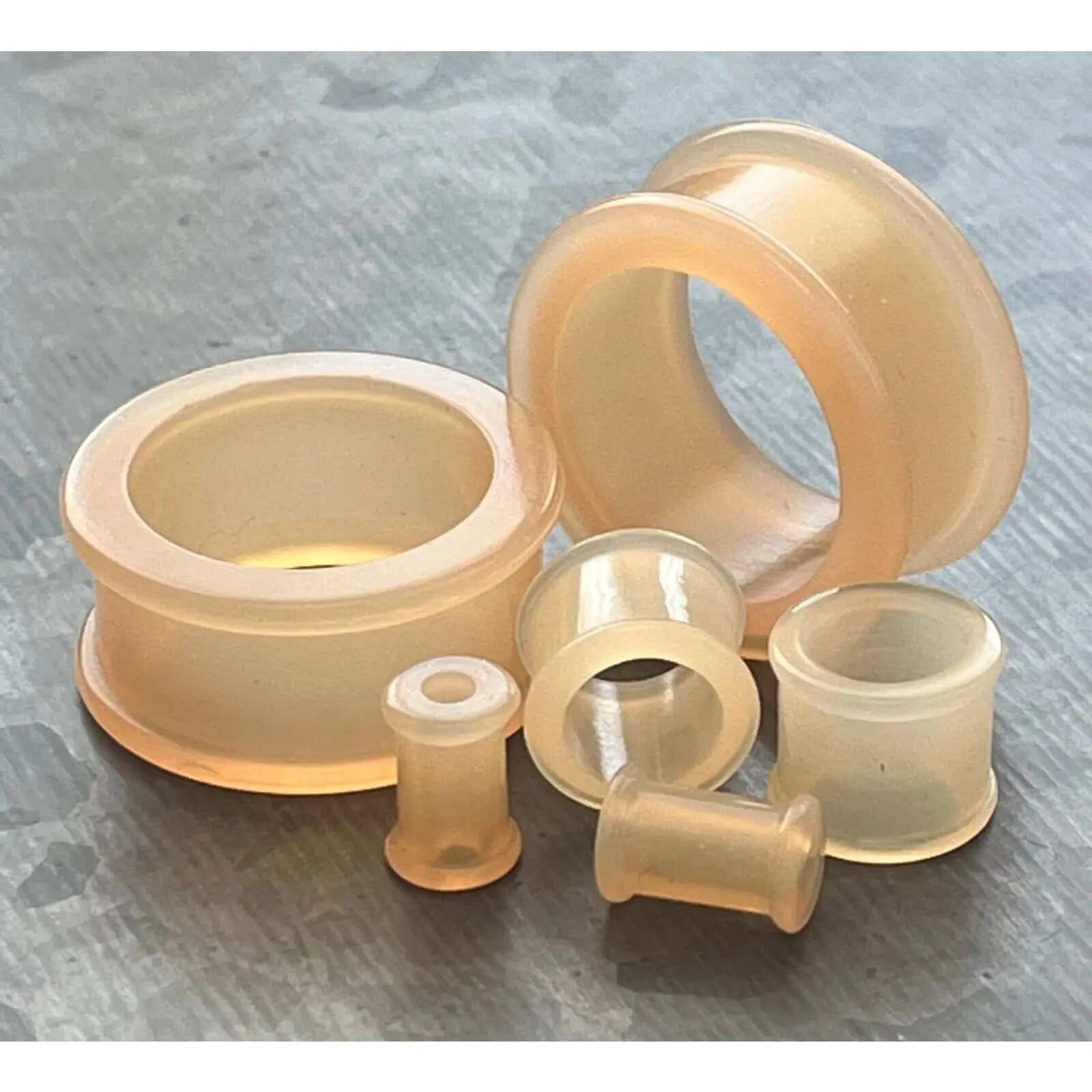 PAIR of Unique Peach Silicone Double Flare Tunnels - Gauges 6g (4mm) up to 1" (25mm)