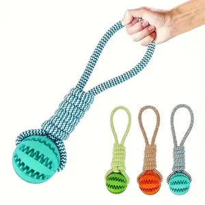 Durable Chew Toy Ball with Handle for Dogs, Braided Rope Knot Toy, Pull Throw Tug-Of-War Fetch Toy, Chewing Training Dog Toy, Handle Included, Braided Design