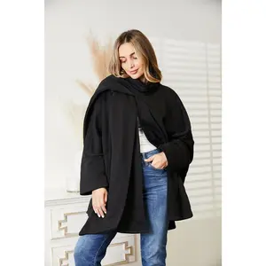 HEYSON Full Size Open Front Cardigan with Scarf Design