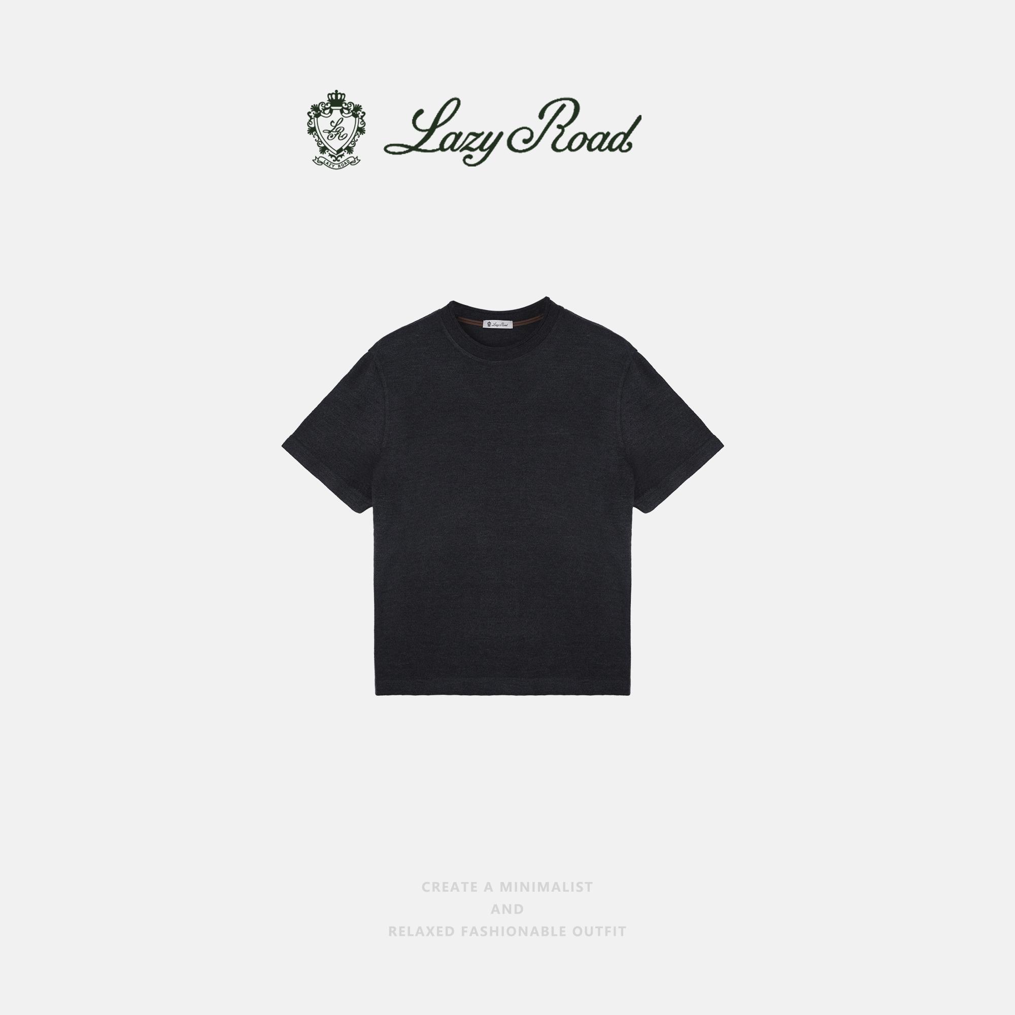 LazyRoad Old Money Style Silk-Wool Blend T-Shirt, Light Luxury Solid-Color Basic Short-Sleeve (Coffee)-16268