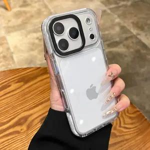 Luxury Transparent Airbag Phone Case For iPhone 17Air 17 16 15 14 13 12 11 Pro Max Plus Contrasting Bumper Shockproof TPU Cover Protective Cellphone