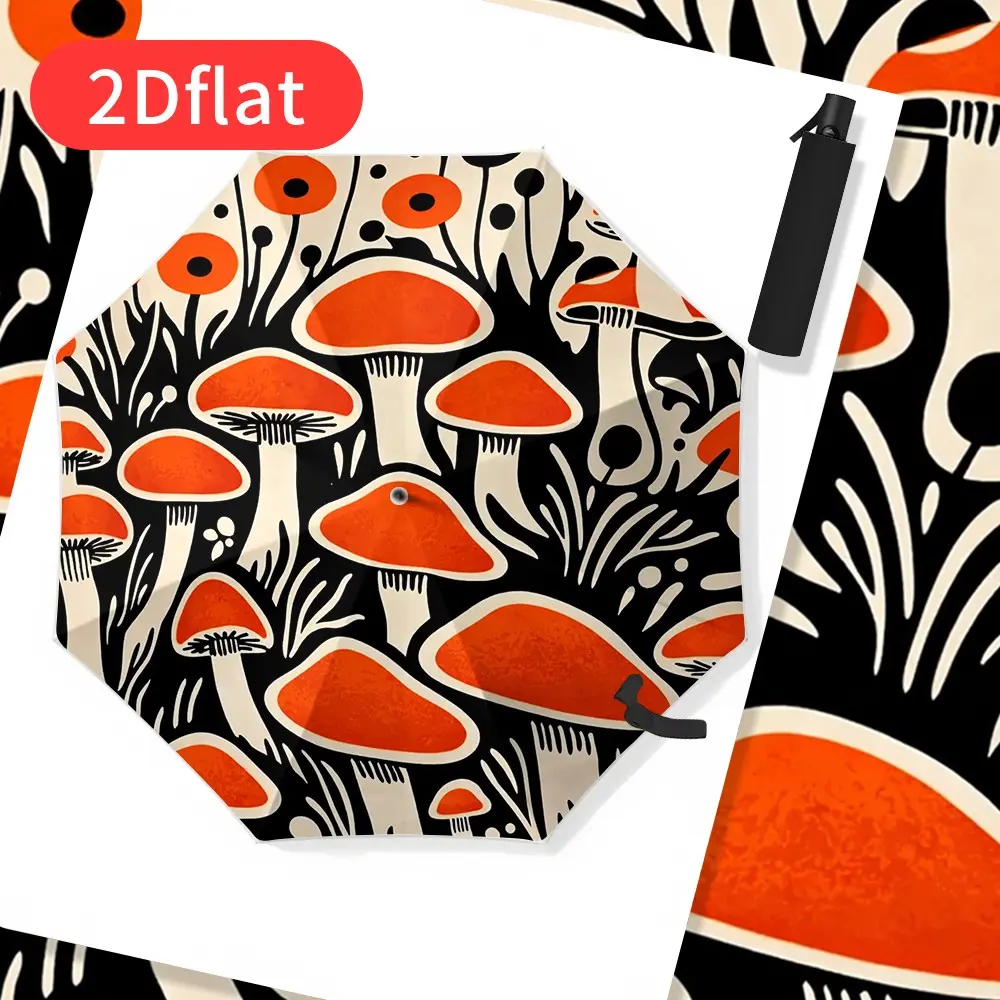 1-piece automatic open-and-close windproof umbrella with mushroom pattern, 8-rib design, suitable for travel and commuting, lightweight and portable, ideal for daily use, gifting, outdoor activiti