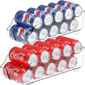 Soda Can Organizer for Pantry / Refrigerator, Clear, Set of 2 Storage Boxes