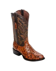 REPARO TX Men’s Ostrich Print Cognac Western Boots Whit Brown Top