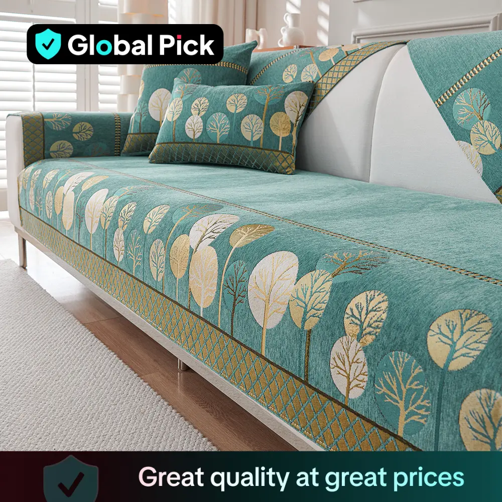 Boho Style Chenille Sofa Cover, 1 Count Geometric Embroidery Design Sofa Slipcover, Soft Sofa Protector for Bedroom Office Living Room