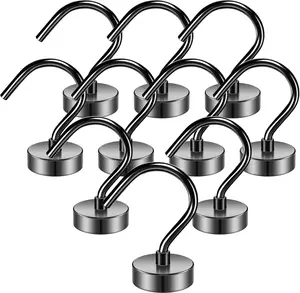 Large Magnetic Hooks 10 Pack 35lbs Strong Magnet Hooks Magnets with Hooks Black Magnetic Hooks
