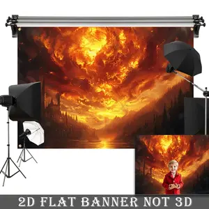 2D Flat Banner, 1pc Contemporary Psychedelic Autumn Evening Scene Wall Tapestry, Gothic Castle Fire Clouds Polyester Wall Hanging, Trippy Fall Home Decor, No Feathers, Electricity-Free Use, General Home Decor