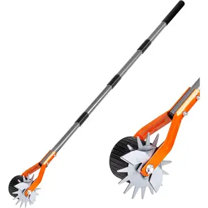 Wheel Rotary Edger, 69.7 Inch Hand Manual Edger Lawn Tool with Adjustable Stainless Steel Handle, Trimming Grass Weed Edger with Cushion Grip for Garden Sidewalks Driveways and Landscaping fork rake garden hoe hoe  and  rake