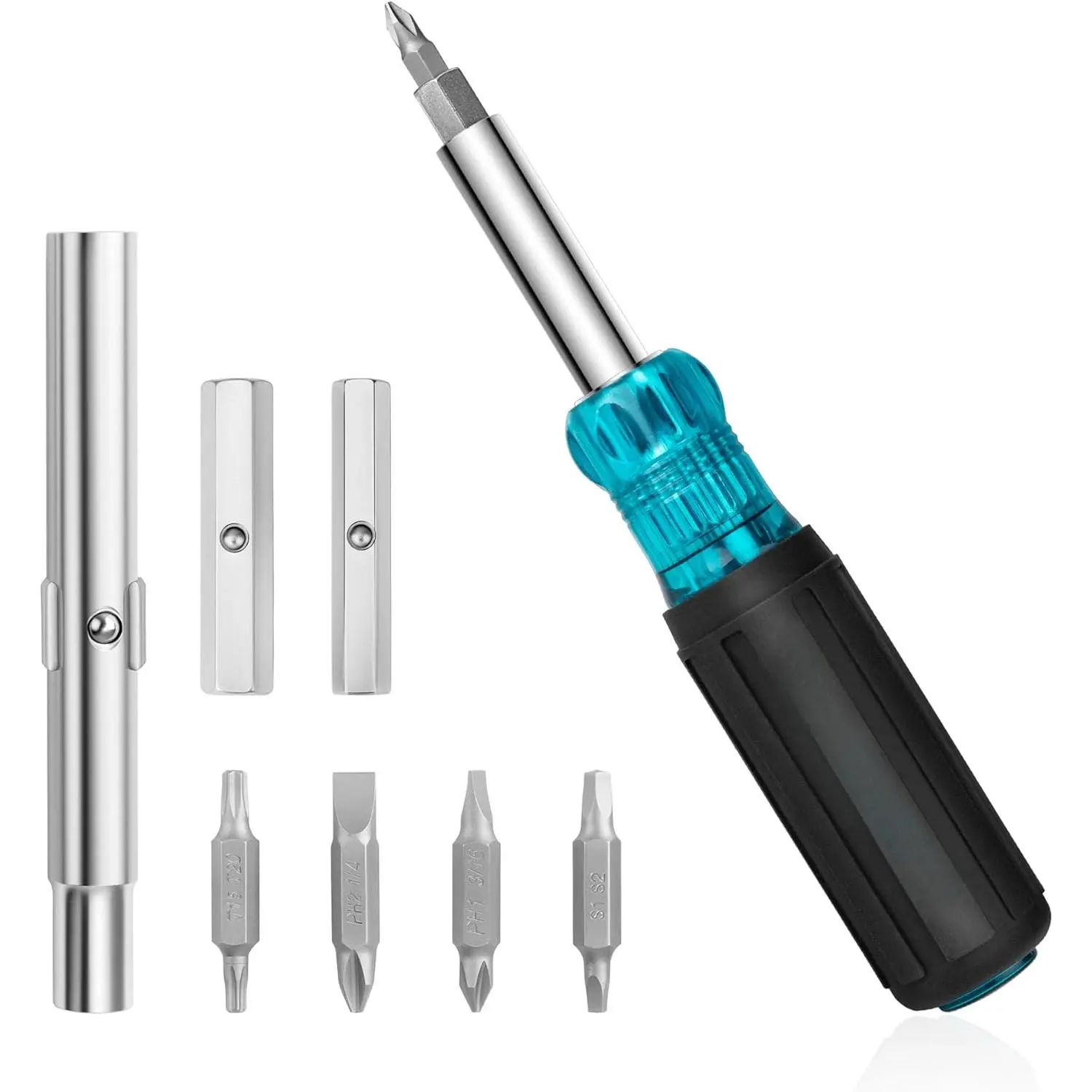 Screwdriver, Multi Bit 11-in-1 Screw Driver & Nut Driver Set, Premium S2 Steel Bits, Portable Screw-driver, with Phillips, Slotted, Torx, Square Bits 4-inch