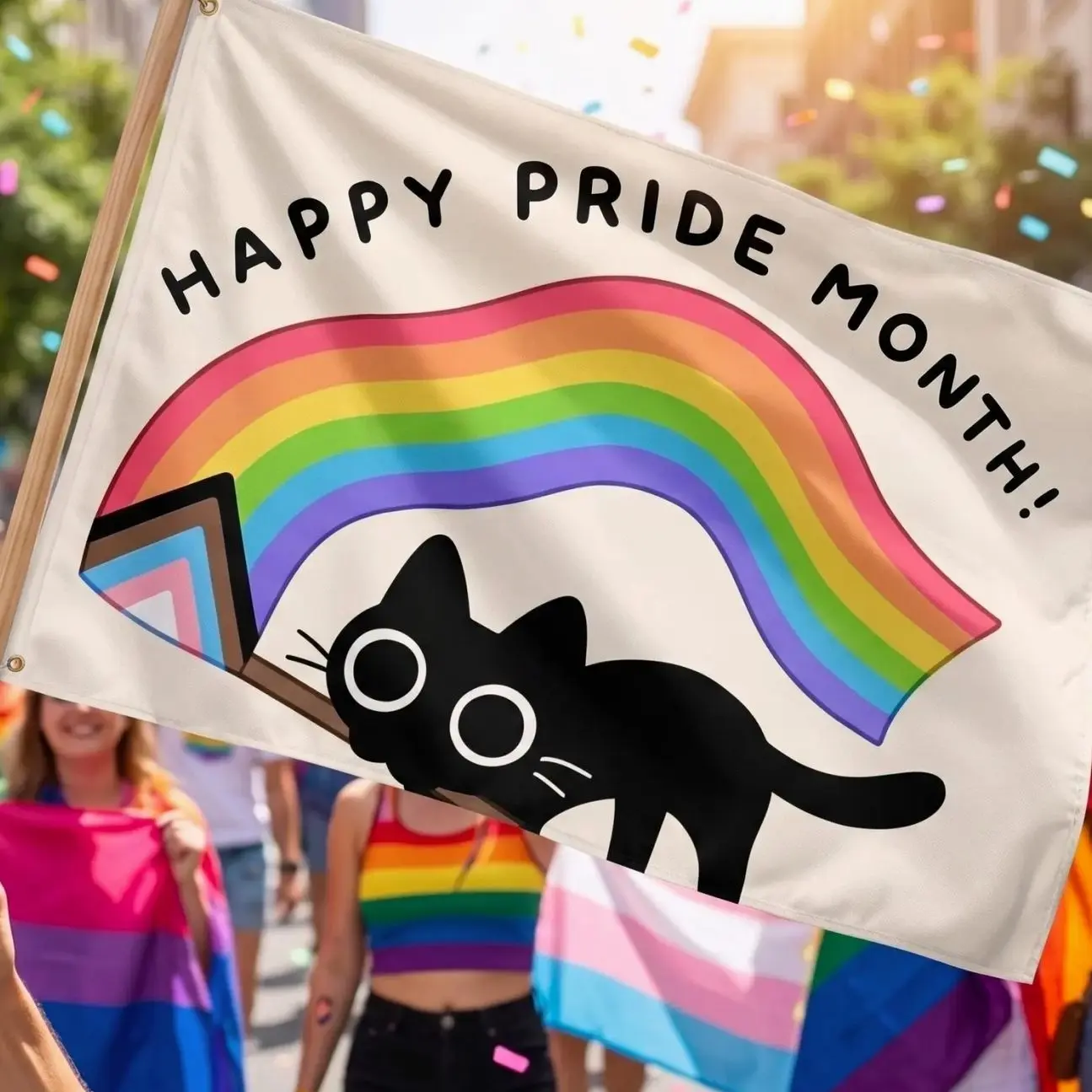 Happy Pride Month Cat Flag, LGBTQ Pride Flag, Trans Cat Tapestry, Rainbow Cat Wall Decor, Cute Pride Room Decor, LGBTQ Gift