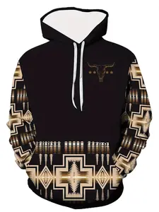 Men's Casual Hoodie, 3D Vintage Cartoon Print-Polyester Blend Pullover, Geometric Pattern, Long Sleeves, Kangaroo Pocket, Adjustable Drawstring Neck, Machine Washable, Essential Hoodie, Graphic Print Hoodie