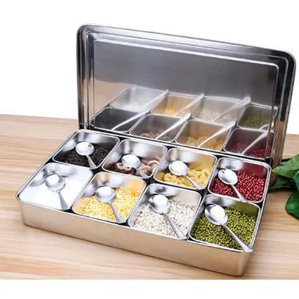 [New]Stainless Steel Seasoning Box Commercial Spice Box with Lid ...