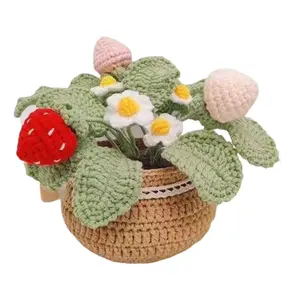 DIY Flower Potted Crochet Kit with Video Tutorials Artificial Small Potted Plants Wear Resist Hand Woven Knitting Kit for Home Room Decor Desktop Ornament