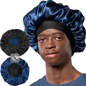 Silky Smooth Double Layer Satin Sleep Bonnet for Men & Women Reversible Hair Cap for Curly Hair Braids, and Protective Styling Breathable Night Bonnet