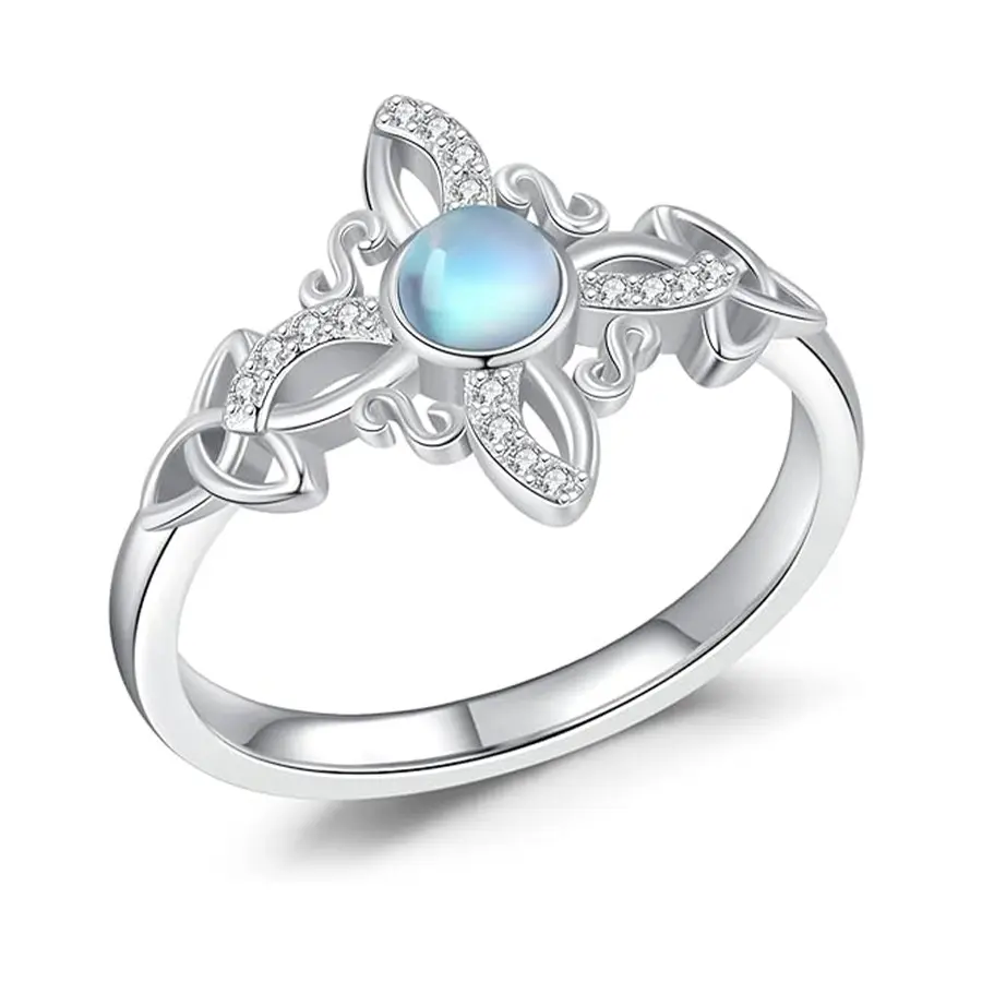 Women's 925 Silver Witches Knot Moonstone Ring - Vintage Rings Jewelry, Unique Lucky Amulet, Protection Charm, Celestial Costume Jewelry Gift Idea