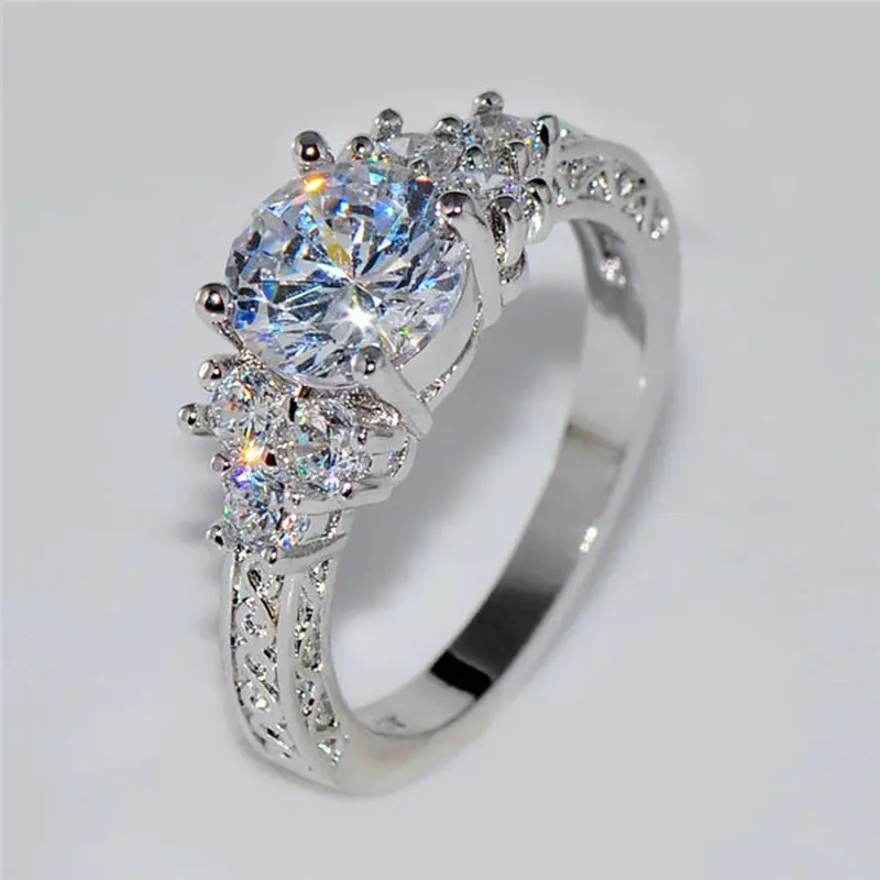 FashionUS - Exquisite Fashion Silver Color Engagement Rings for Women Fashion White Zircon Stones Ring Anniversary Bridal Wedding Jewelry