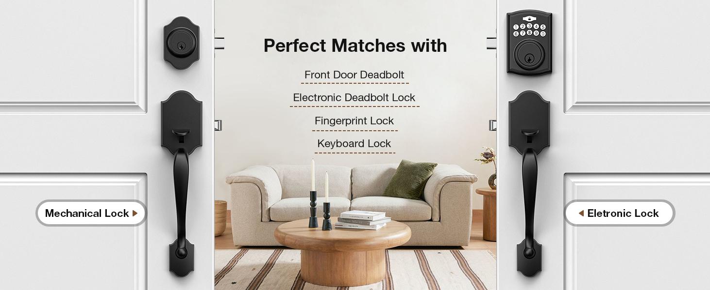 Brightify Antique Brass Front Door Handle No Lock, Classic Exterior Door Handle, Entry Door Handle Reversible for Left & Right Hand Doors