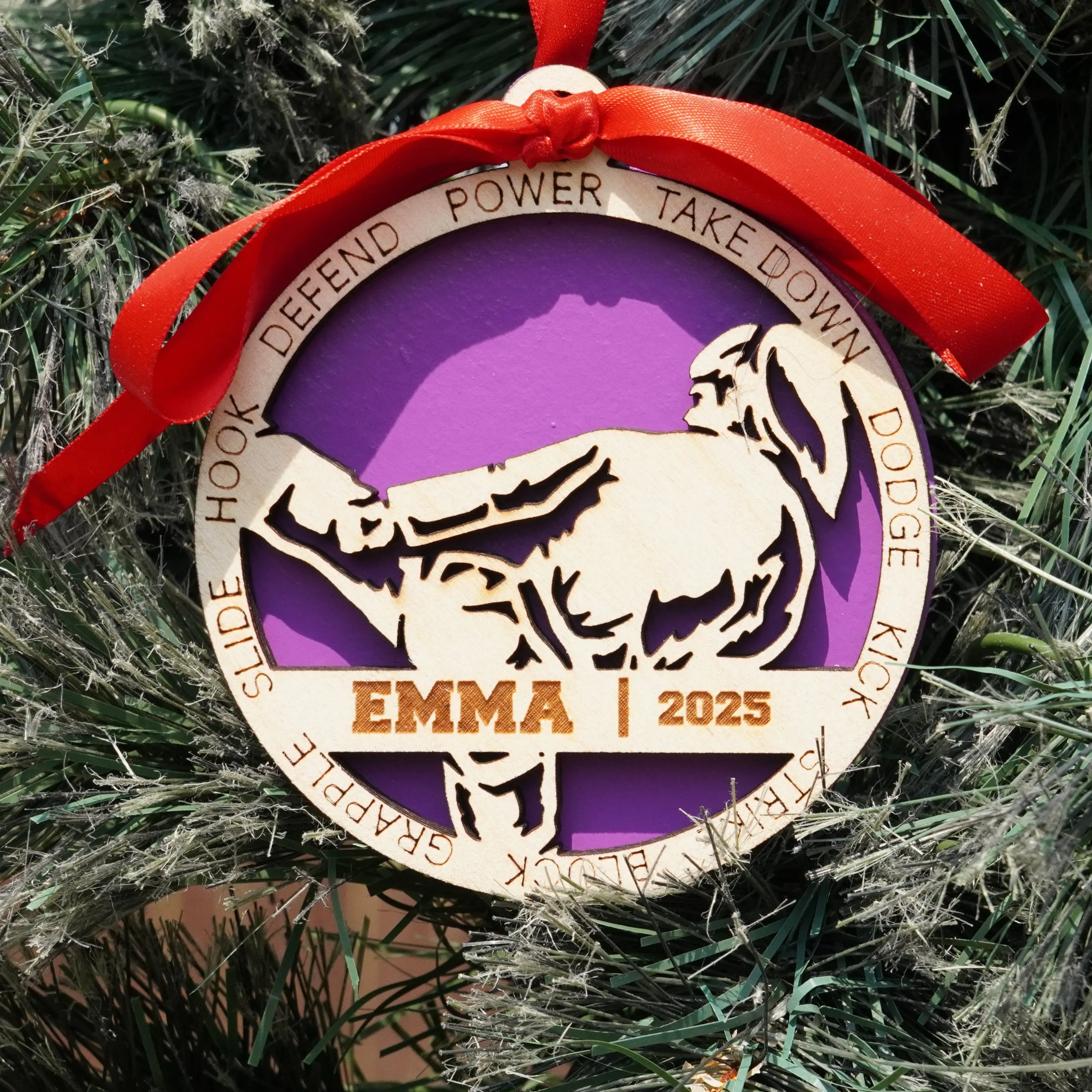 Personalized Girls Martial Arts Christmas Ornament – Custom Karate, Jiu-Jitsu, or Taekwondo Gift, Engraved Wooden Sports Ornament