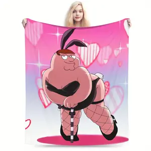 Peter Griffin Plush Blanket - Soft Flannel All-Season Couch & Travel Throw with Family Guy Design, Pink & Brown Anime Bedspread for Fans, Multi-Use Cozy Gift for Home, Office, or On-the-Go -  Warm & Stylish for Living Room or Travel,