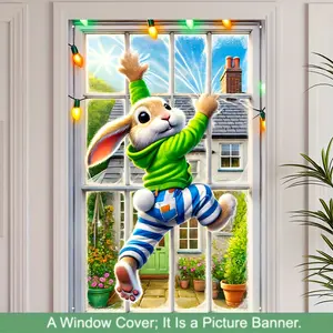 2D Flat Easter Bunny Window Cling - 24x47inch Durable Polyester, Easy Hang, No Power Needed, Perfect for Easter Decor