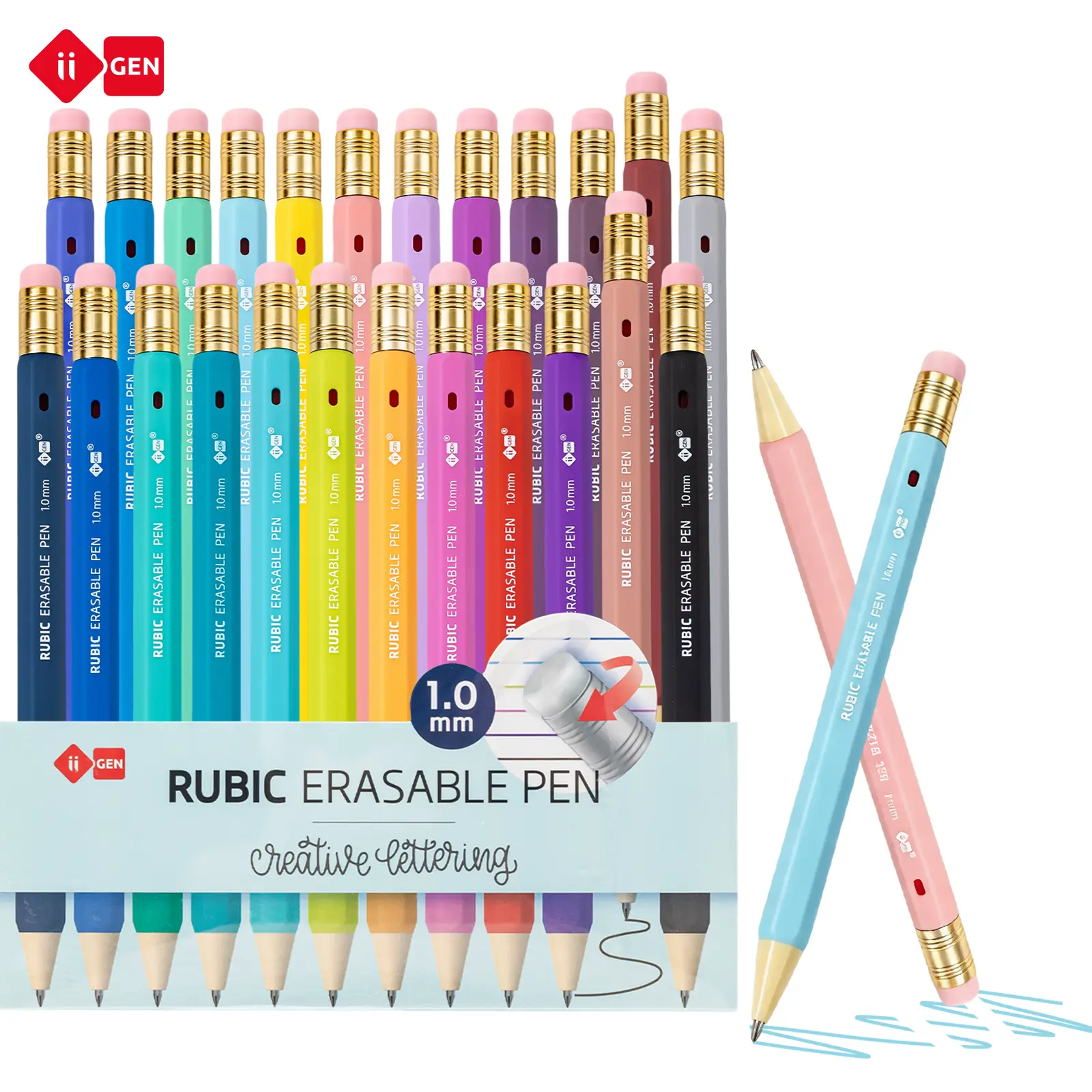 iiGEN x Creative Lettering 1.0mm Bold Point Erasable Gel Pen Set, Quick-Dry & Smooth Writing Colored Pens, Smudge-Free Ink for Drawing, Journaling, planning and Sketching, 12/24 Colors,Back-to-School Essentials