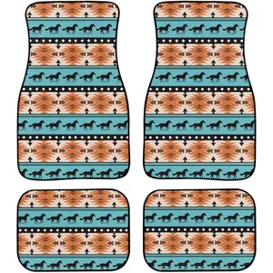 Tribal style Horse Car Carpet Universal Fit 4-Piece Car Floor Mats Set Heavy Duty All Weather with Backing, Western Auto Accessories Interior Decor ﻿