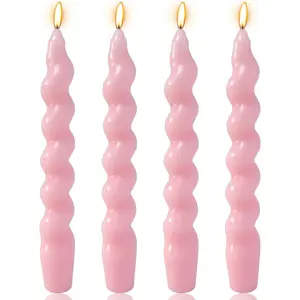 4 Pack 7 Inch Baby Pink Unscented Dripless Spiral Taper Twisted Candlesticks for Home Decor Party Wedding and Celebrations