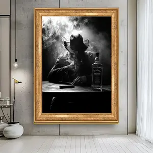 Western Cowboy Black and White Print, Cigarss and Whiskey Wall Art, Vintage Style , Masculine Bar or Lounge Decor,Wall Art Poster No Frame
