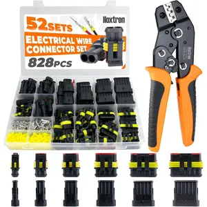 828Pcs 52 Sets Waterproof Automotive Electrical Wire Connectors Kit with Ratcheting Wire Crimper, 1/2/3/4/5/6 Pin Plug Connectors