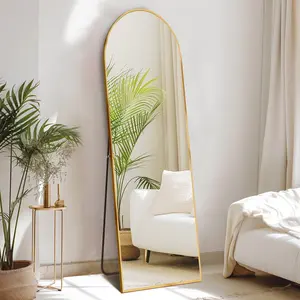 Arched Full Length Mirror 59"x16" - Gold Aluminum Frame Floor Standing Body Mirror