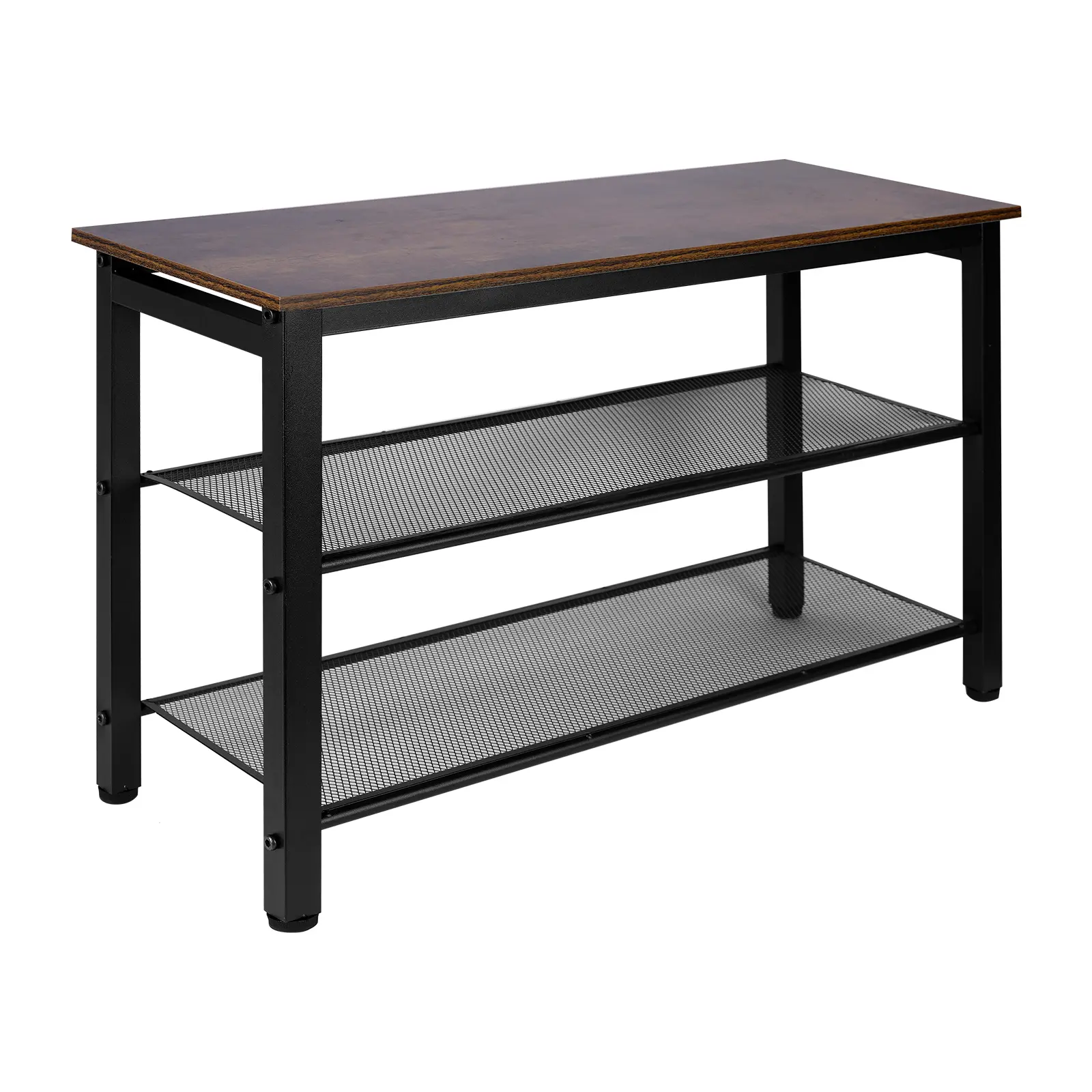 3/5 Tier Rustic Brown Industrial Shoe Bench with Mesh Storage Shelves, Easy Assembly Entryway Shoe Rack Organizer, Multifunctional Furniture for Hallway and Living Room