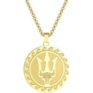 Poseidon Greek God Of The Sea Stainless Steel Necklace For Men Women Trident Talisman Pendant Necklace Jewelry