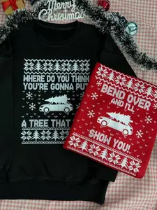 Bend Over and I'll Show You Christmas Couple Matching T Shirt, Christmas Sweatshirt, Griswold Family Shirt, Cute Christmas Tree Couple Shirt