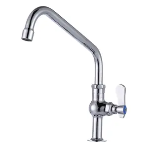 Single Hole Cold Water Faucet: 10" Swing Spout Deck Mount Kitchen Faucet with Single Handle - Brass Utility Outdoor Sink Faucet