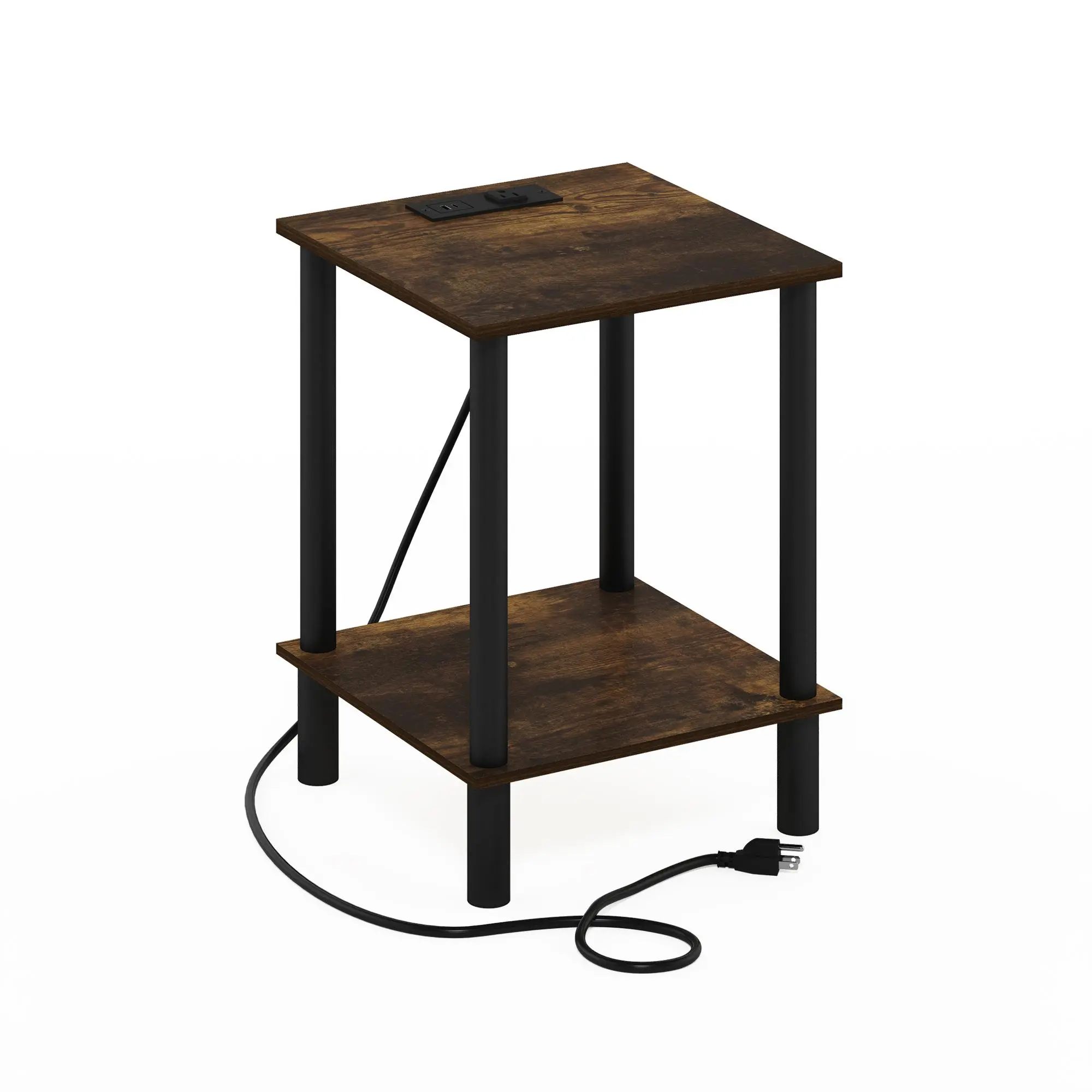 TURN-N-TUBE 2-Tier Multi-Function Dual-Use End Table (Amber Pine) - 2-Tier Storage, Charging Station with USB and Type-C Ports for Bedrooms, Small Spaces, 2-Tier End Tables, Dual-Use End Tables