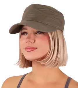 Adjustable Military Style Cadet Cap – 100% Cotton with Hook and Loop Closure - Solid Olive