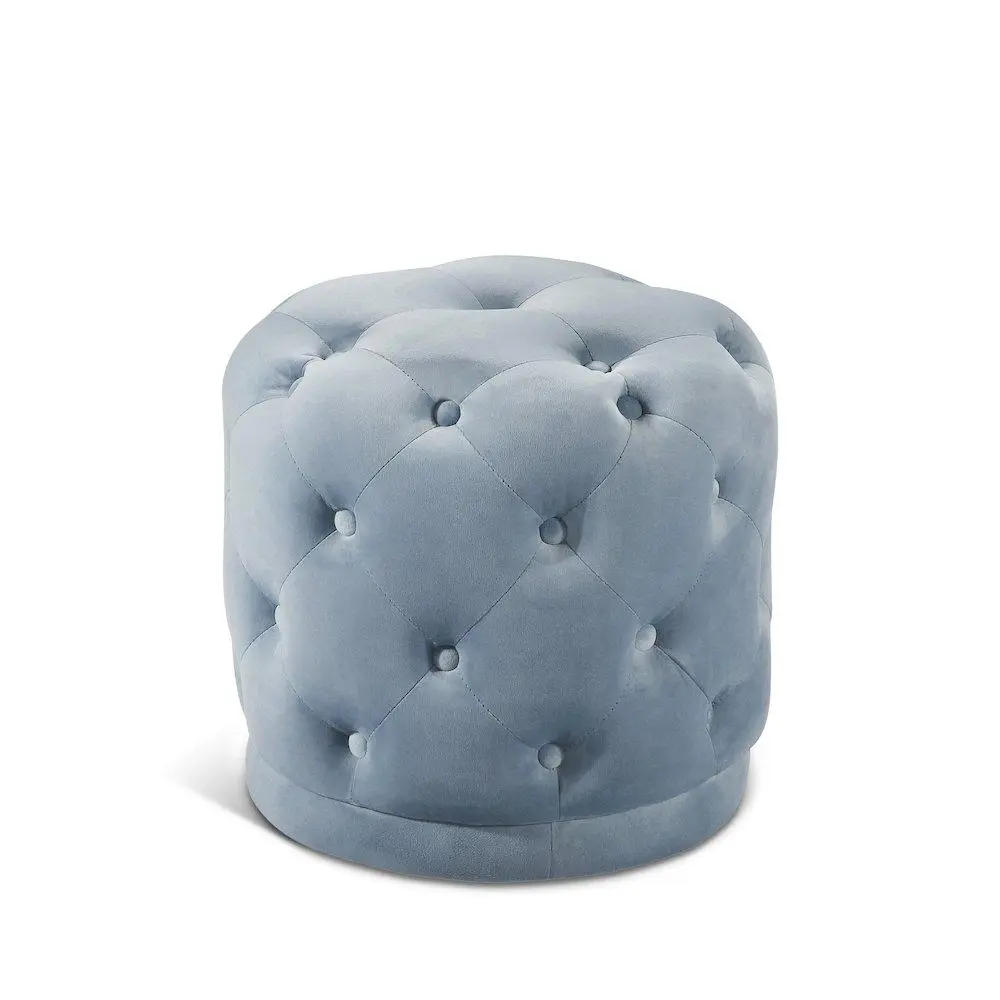 Harper Sky Blue Velvet Ottoman Footstool with Button Tufting, Contemporary Home Decor Indoor Furniture Stool & Bench