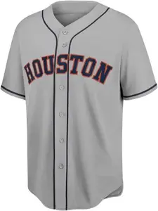 Men's Houston Print Baseball Jersey, Casual Button Front Short Sleeve V-Neck Athletic Shirt, Lightweight Breathable Sports Top for Outdoor & Daily Wear