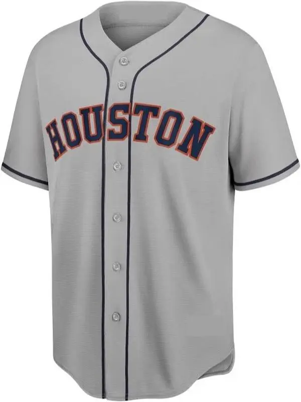 Men's Houston Print Baseball Jersey, Casual Button Front Short Sleeve V-Neck Athletic Shirt, Lightweight Breathable Sports Top for Outdoor & Daily Wear