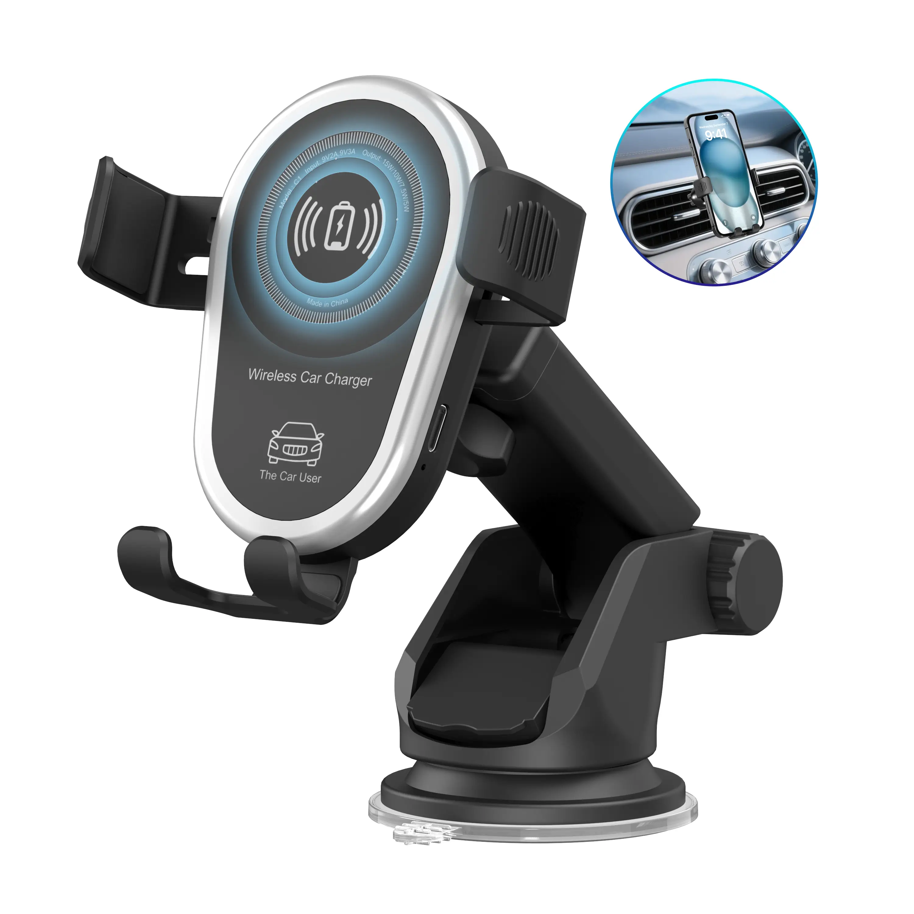 Wireless Car Charger,15W Fast Car Charger Phone Mount Holder fit for iPhone 16 15 14 13 12 Mini Pro Max 11 XR XS, Samsung Galaxy S24 Ultra S23 S22 S21