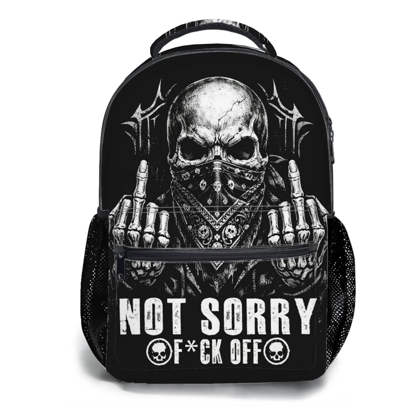 Men's and women's backpacksStudent Schoolbag Childrens Schoolbag High Quality Schoolbag Gift For Anime Gothic Skull Middle Finger Graphic Durable Polyester Fabric Bold Print Design For Teens Adults Daily Use