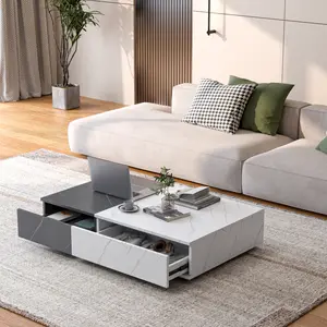 Bellemave Modern Black and White Marble Rectangular Coffee Table - A-Frame Legs, MDF Base, 2 Storage Spaces, Modern Sofa Table, Living Room Indoor Furniture, Living Room Tables