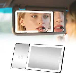 Car Sun Visor Cosmetic Mirror, Rechargeable Dimmable Vanity Mirror with 3 Light Modes, Clip-On Sun-Shading Mirror Universal for Car SUV Truck